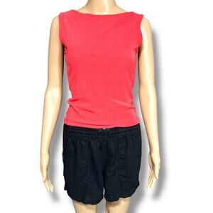 Vintage Necessary Objects Womens Blouse Shirt Top Boat Neck Slim Fit Coral Small